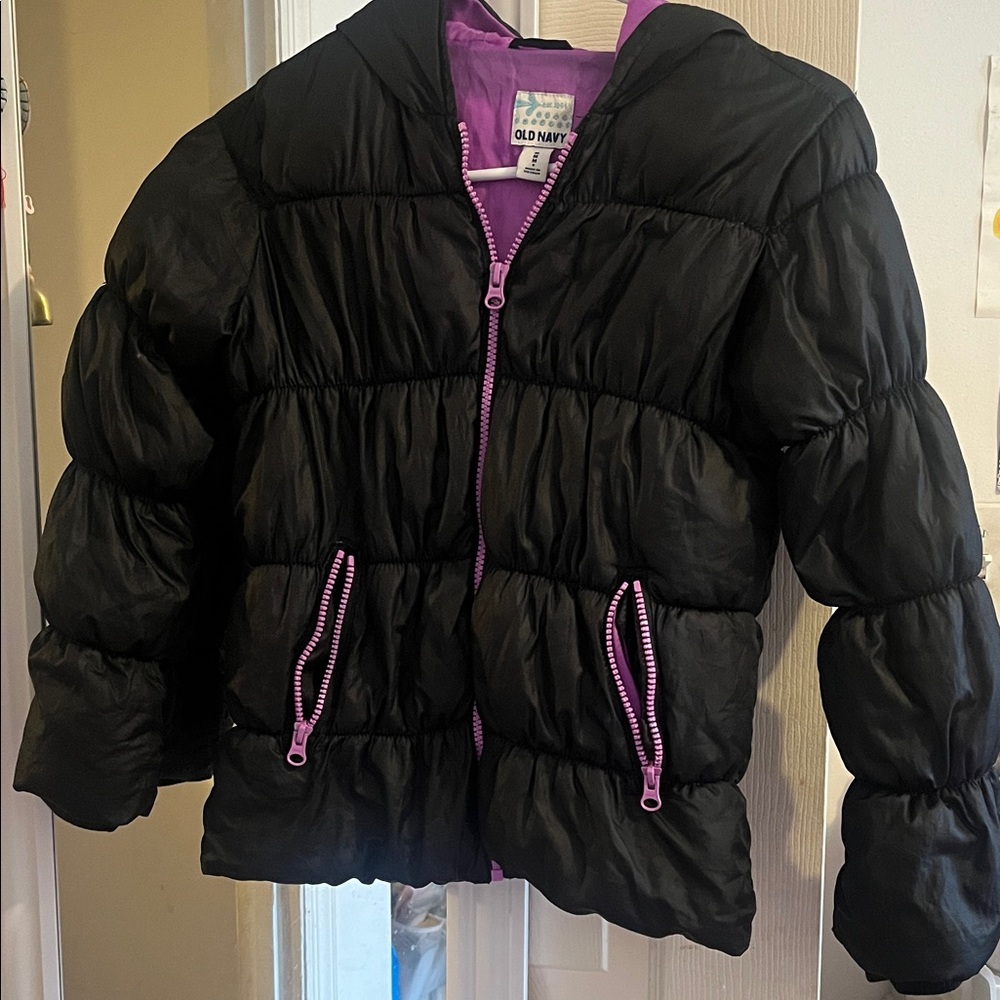 Old Navy Kids Puffer Jacket - Black with Purple Accents